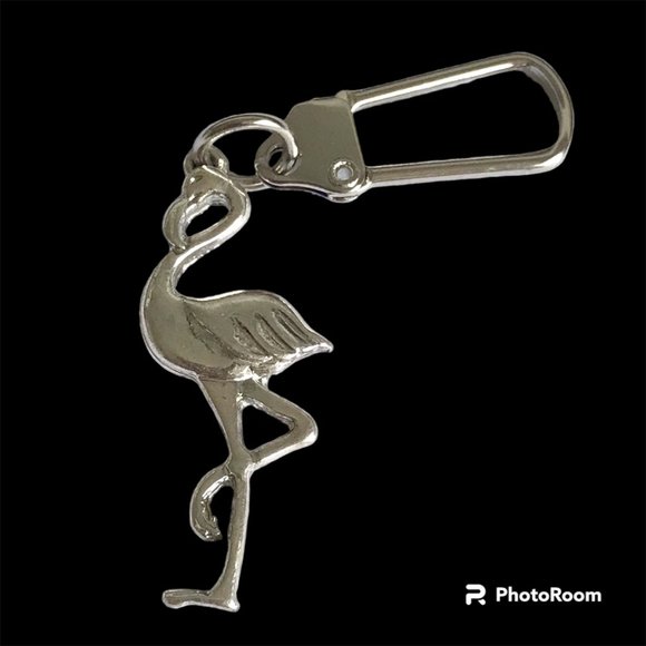 Flamingo Bird Zipper Pull Clip On Purse Charm Backpack Silver Plated Island - Picture 1 of 9